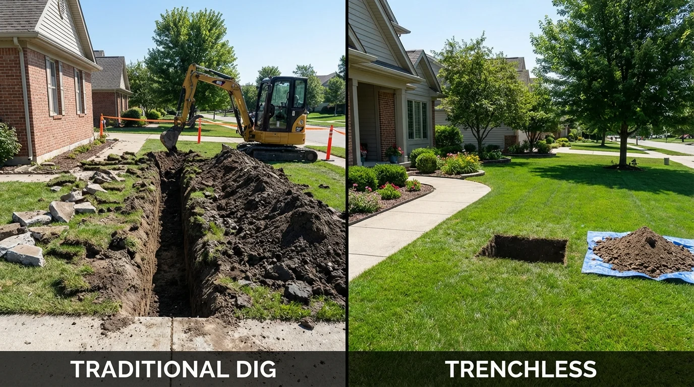 Trenchless sewer repair with minimal yard damage versus traditional excavation in Spring City, TN